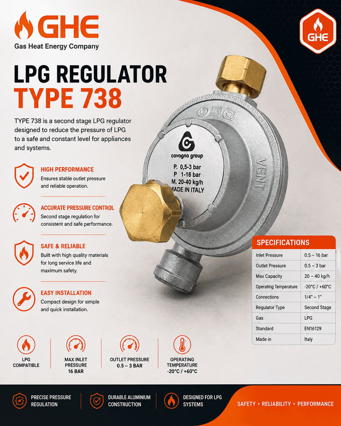 Adjustable LPG Regulator – 20–40 kg/h First Stage